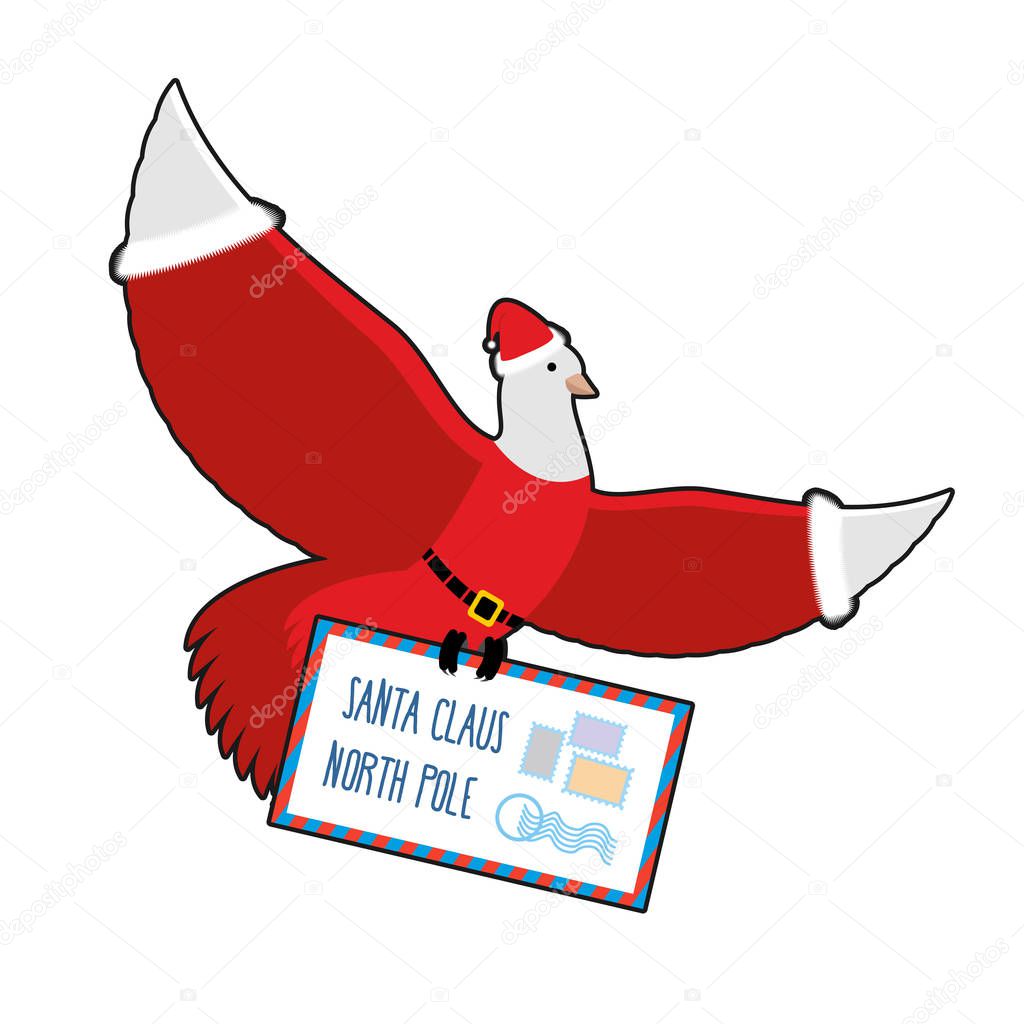 O Pombo de Natal leva correio para o Pai Natal. pombos postais em